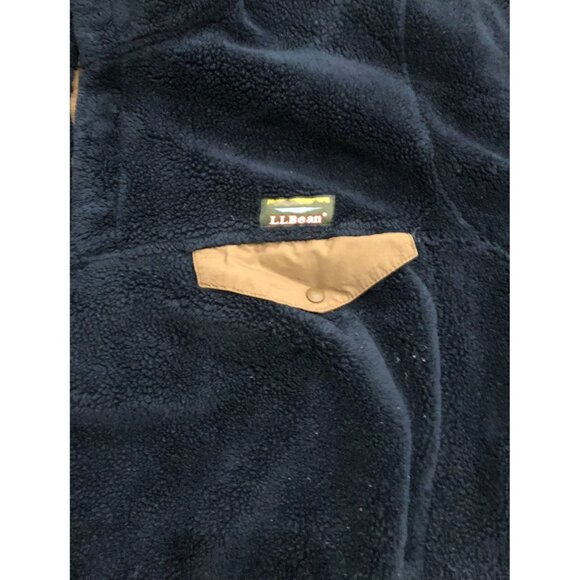 LL Bean Adult Large Navy Blue Deep Pile 1/4 Button Fleece Pullover - Picture 2 of 5